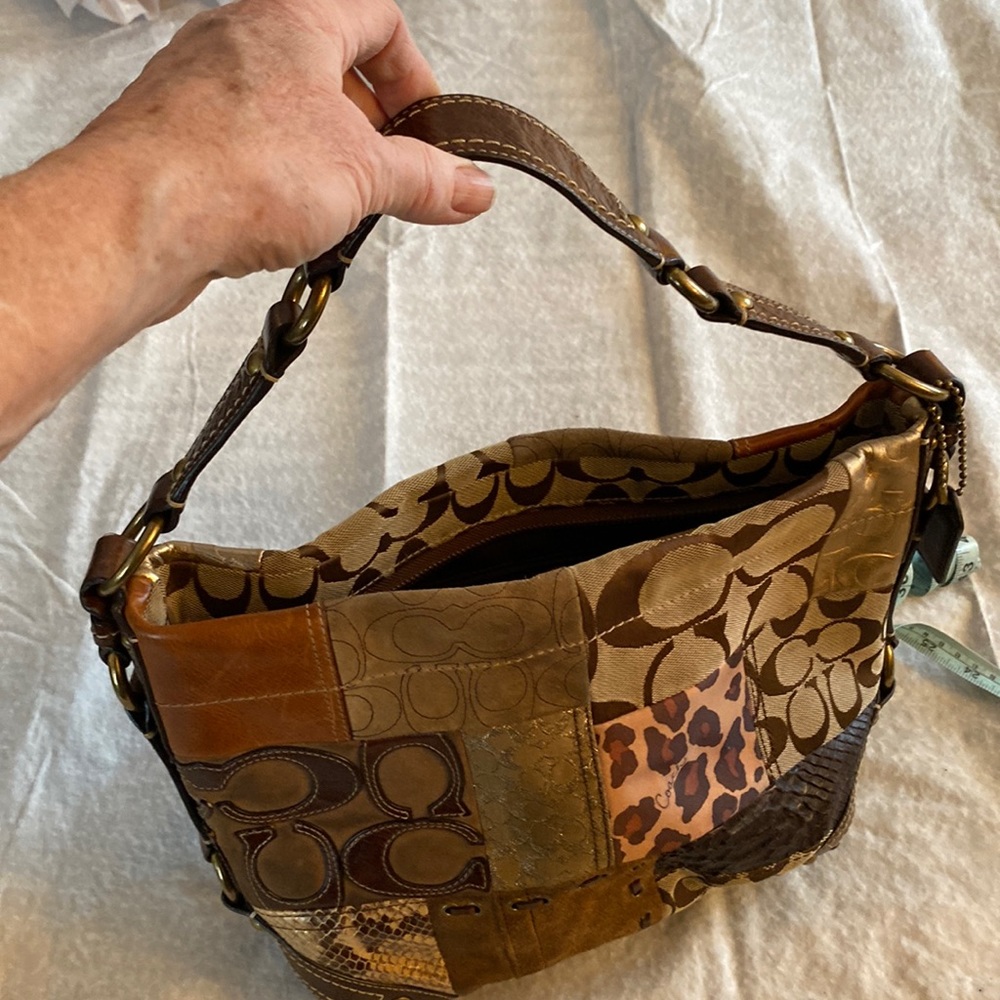 -Coach Brown Patchwork Shoulder Bag